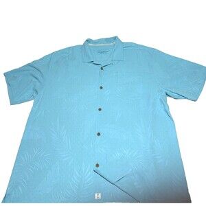 Tommy Bahama Shirt Mens Button 100% Silk Original Fit Blue Tropical Jacquard 2XL